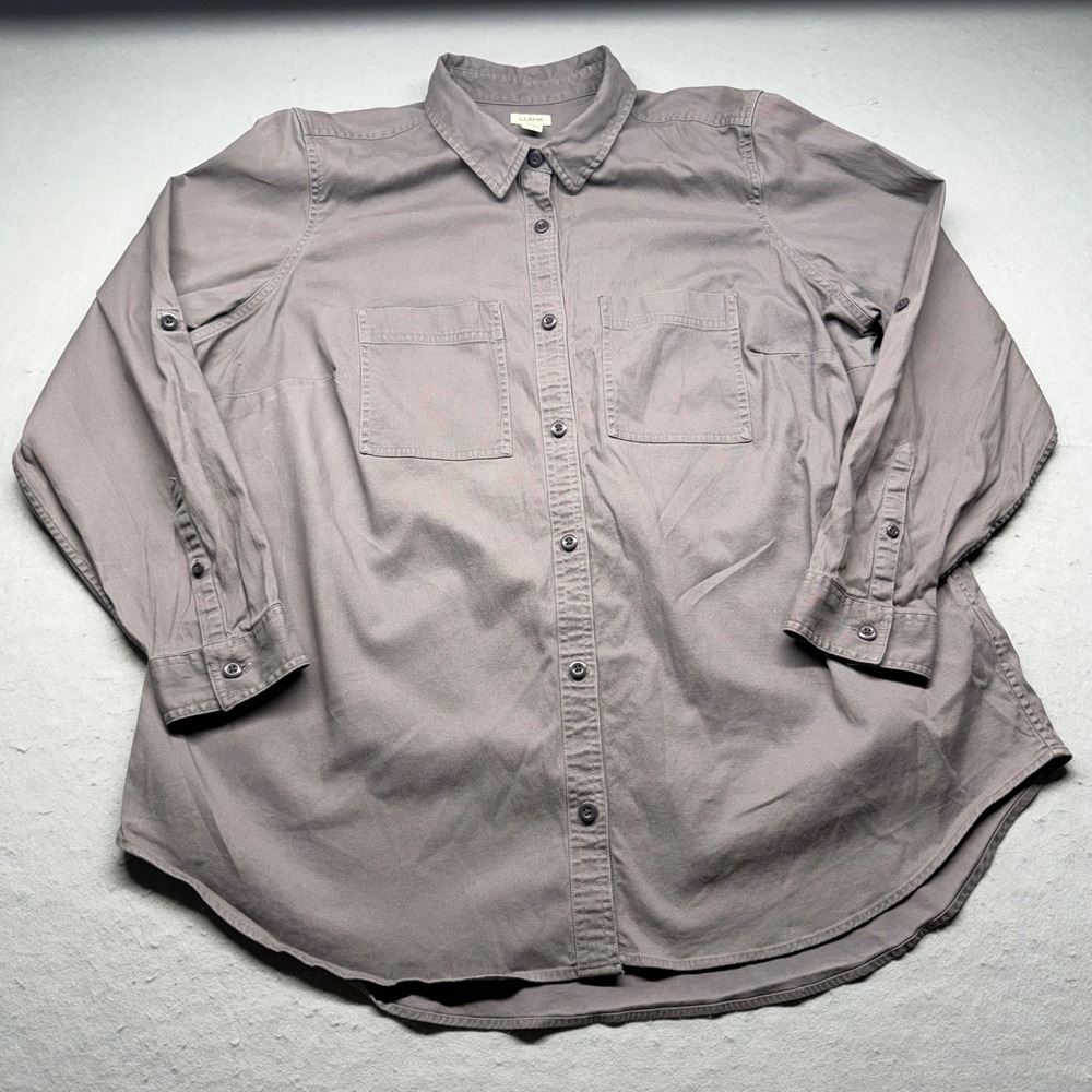 LL Bean Shirt Men 1X Plus Gray Button Down Long Sleeve Cotton Tencel 517206